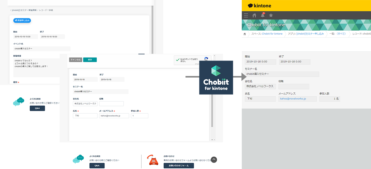 chobiit for kintone:公開されたイベントからユーザーの申込みを受付ける
